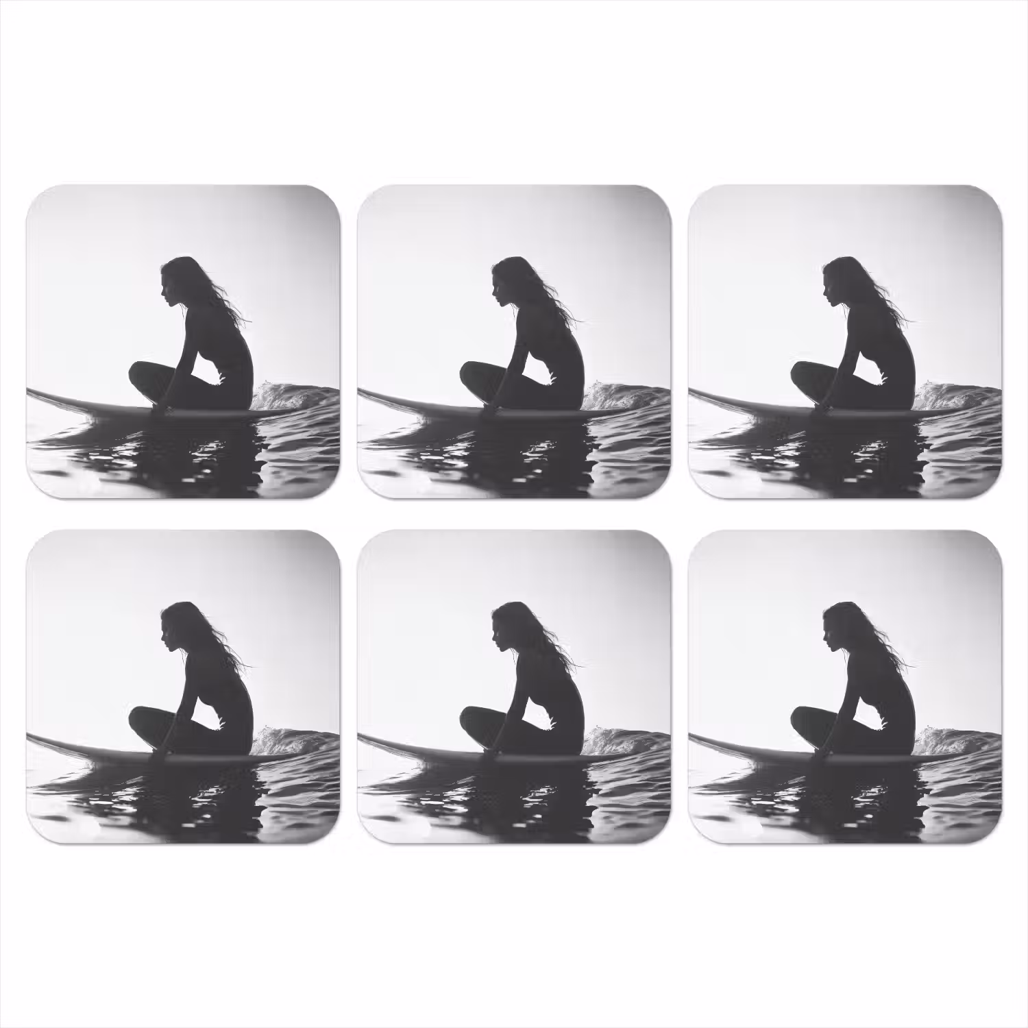 Silhouet - Vrouw - Surfplank - Water onderzetter kurk middel -3d