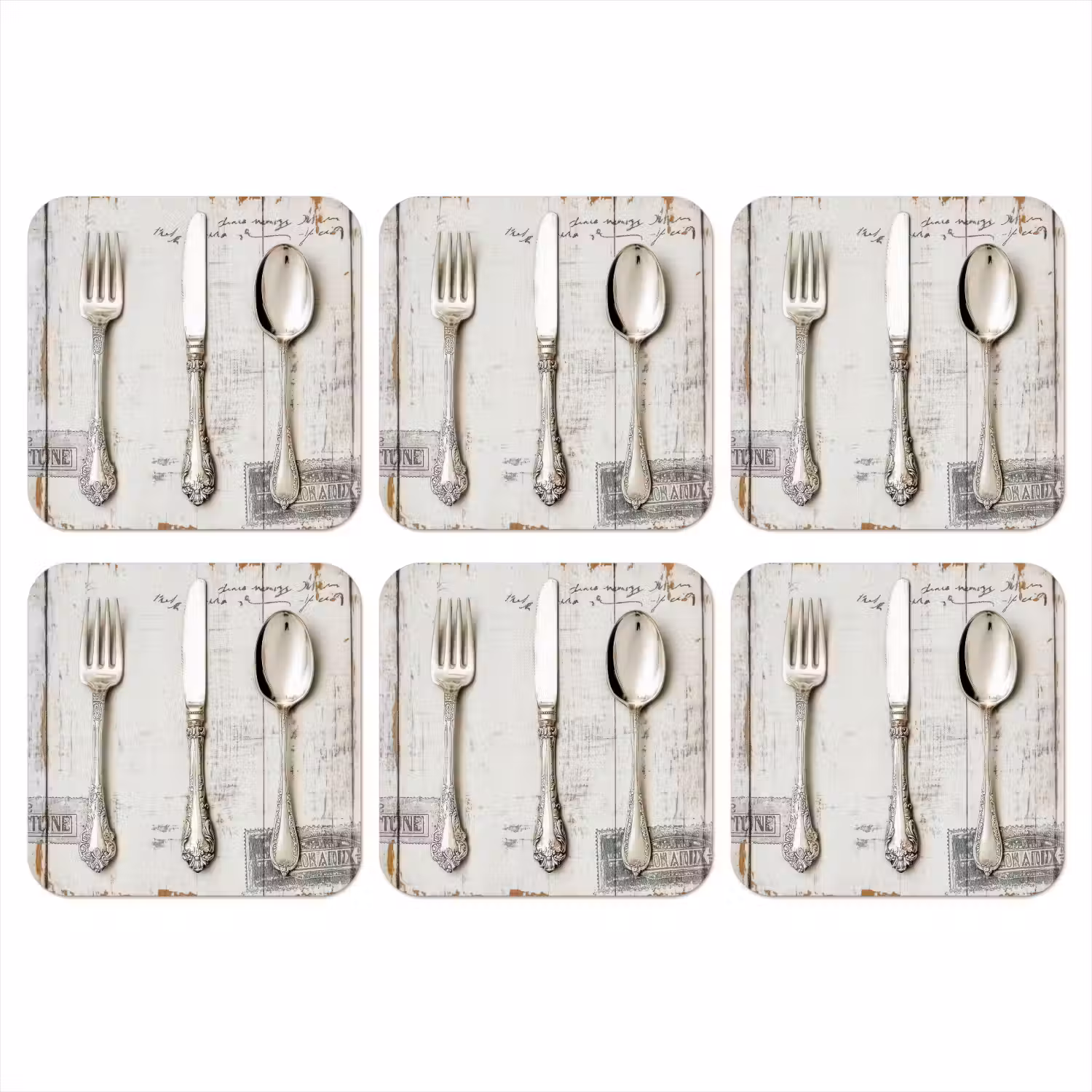 Zilver - Bestek - Hout onderzetter kurk middel -3d