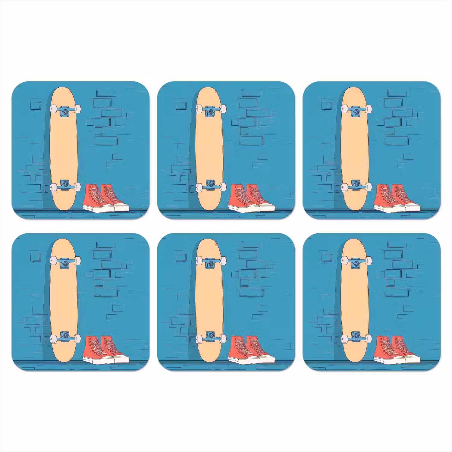 Skateboard - Gympen - Rood - Minimalistisch onderzetter kurk middel -3d