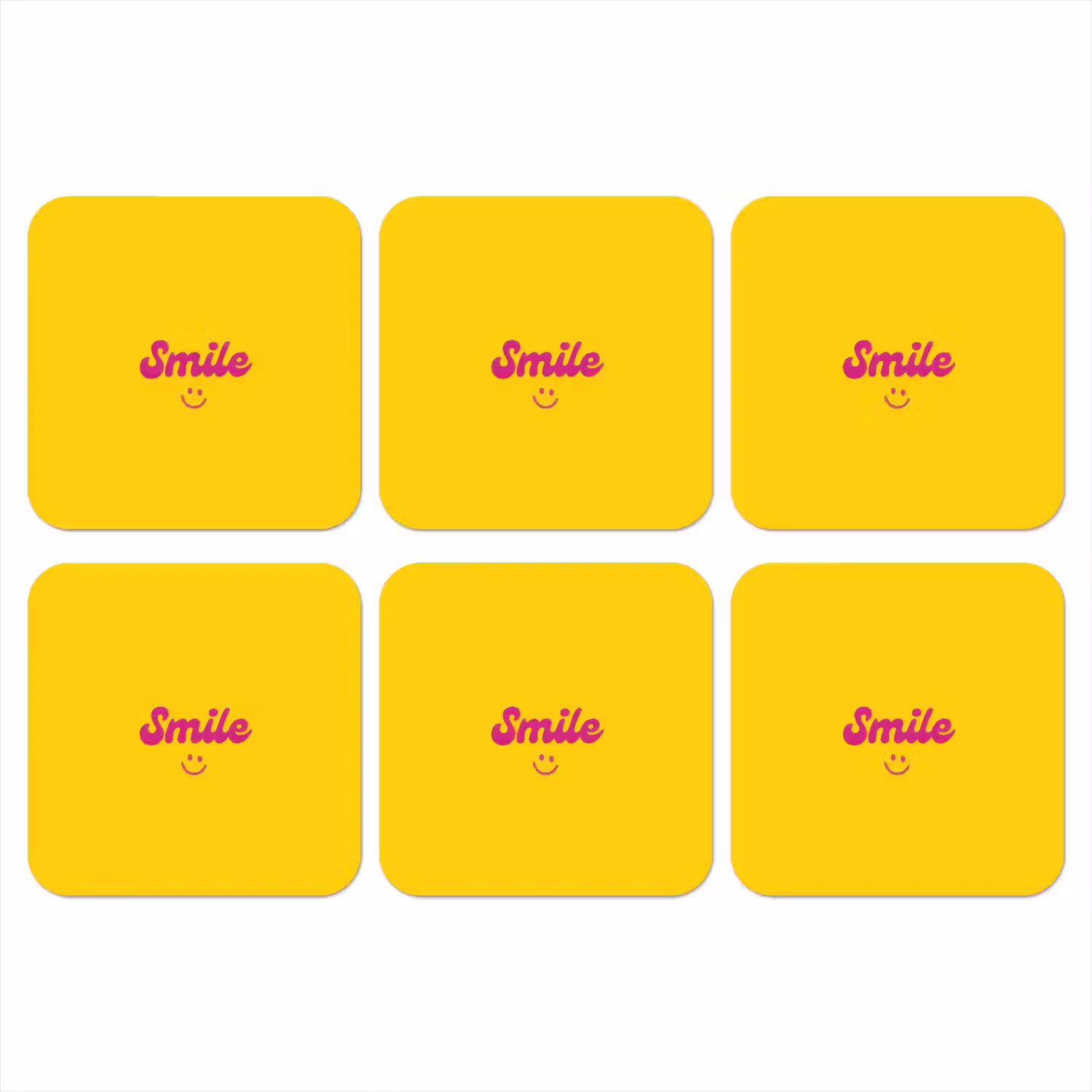 Smile - Geel - Roze onderzetter kurk middel -3d