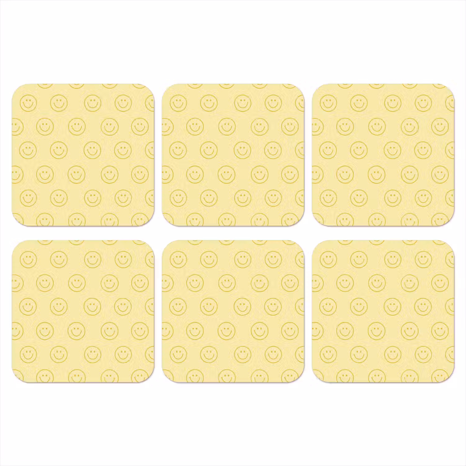 Smileys - Patroon - Retro - Zachtgeel onderzetter kurk middel 366 -3d