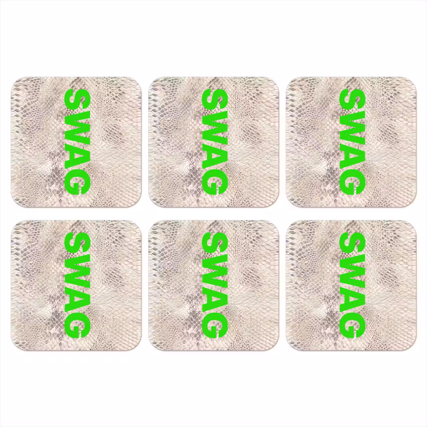 Slangenprint - SWAG - Neon - Groen onderzetter kurk middel -3d