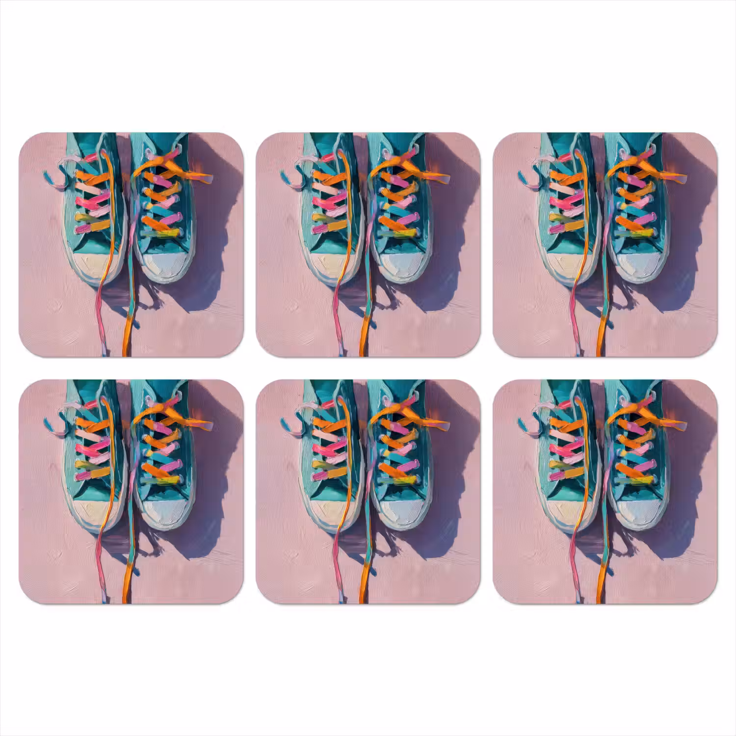 Sneakers - Veters - Kleurrijk - Schaduw onderzetter kurk middel -3d