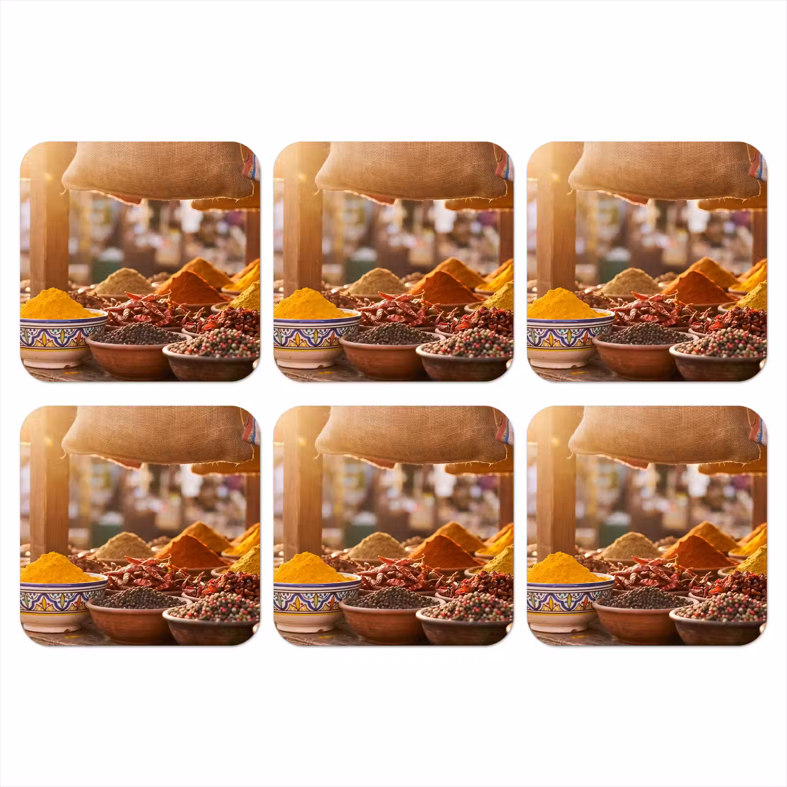 Coaster - Spices - Market - Colorful - Specerijen - Markt - Kleurrijk onderzetter kurk middel