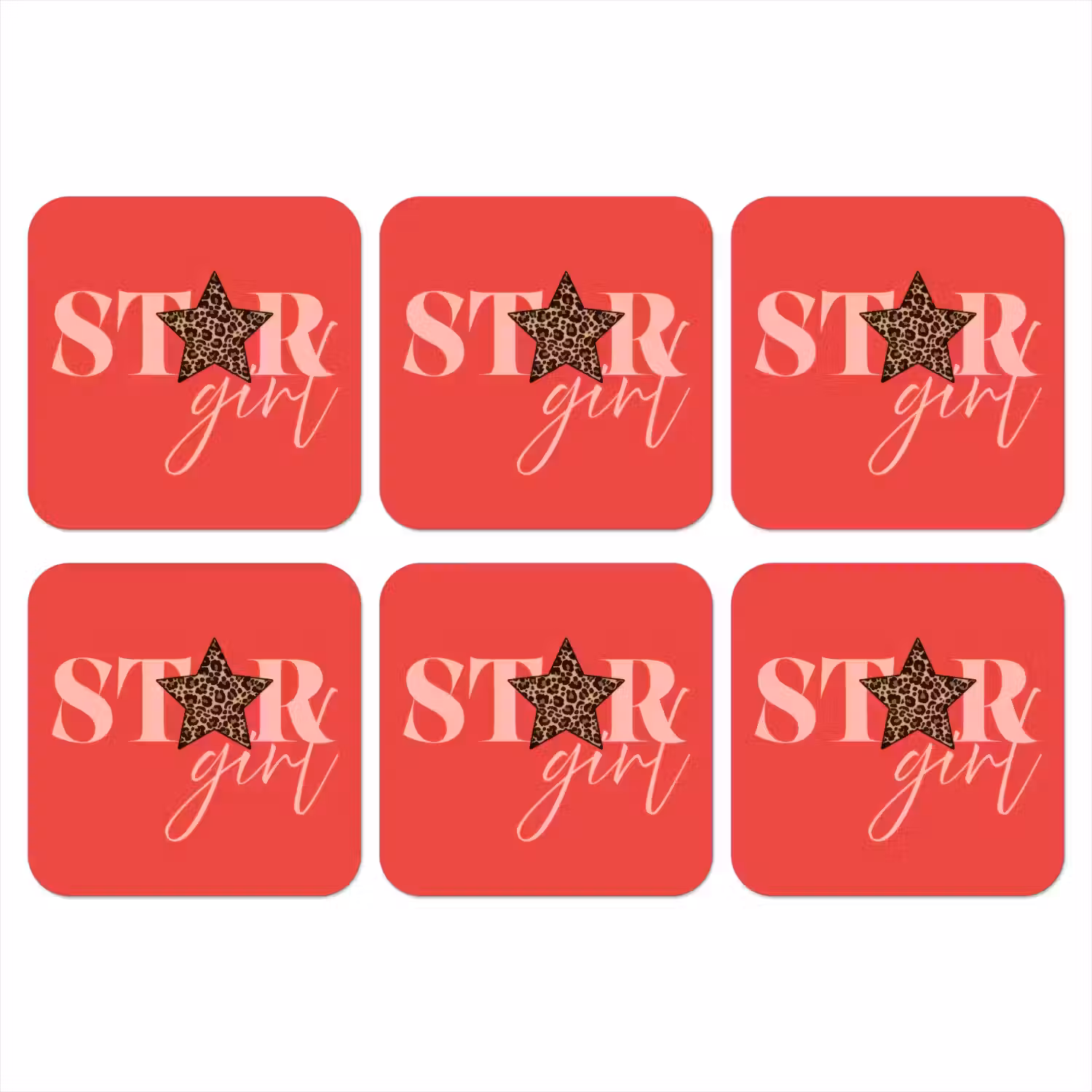 Star girl - Rood - Panter - Ster onderzetter kurk middel -3d