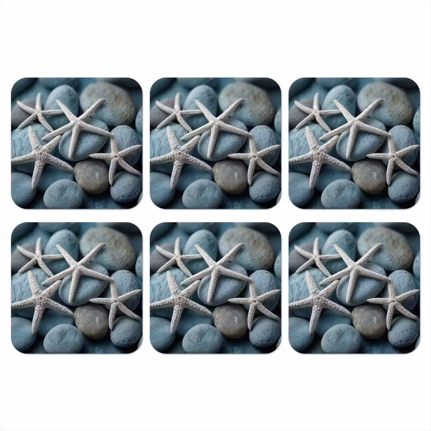 Zeesterren - Stenen - Wit onderzetter kurk middel -3d