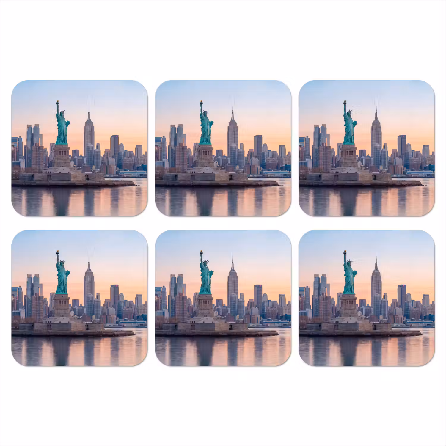 Vrijheidsbeeld - New York - Zonsopgang - Stad - Architectuur onderzetter kurk middel -3d