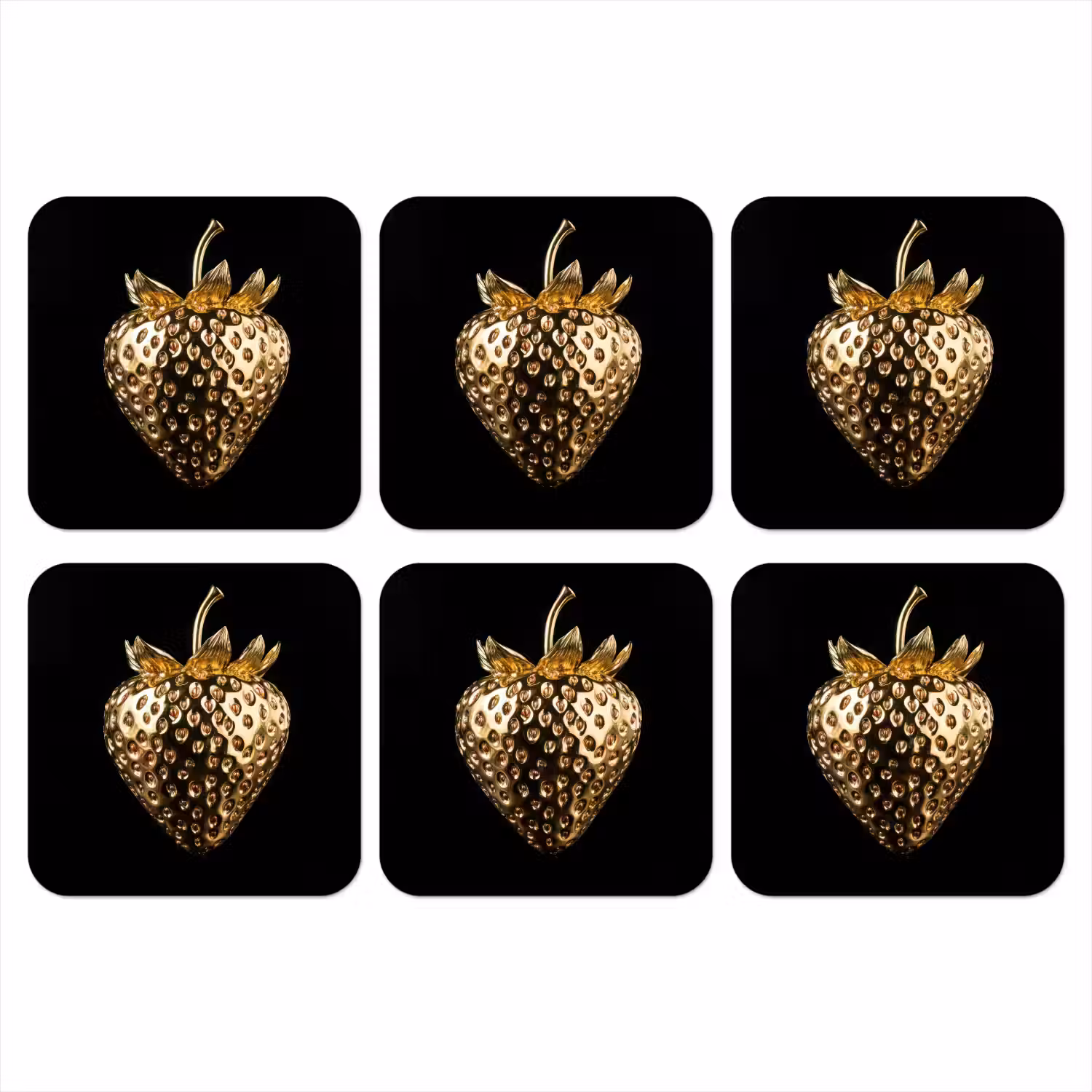 Aardbei - Goud - Zwart - Chrome onderzetter kurk middel -3d