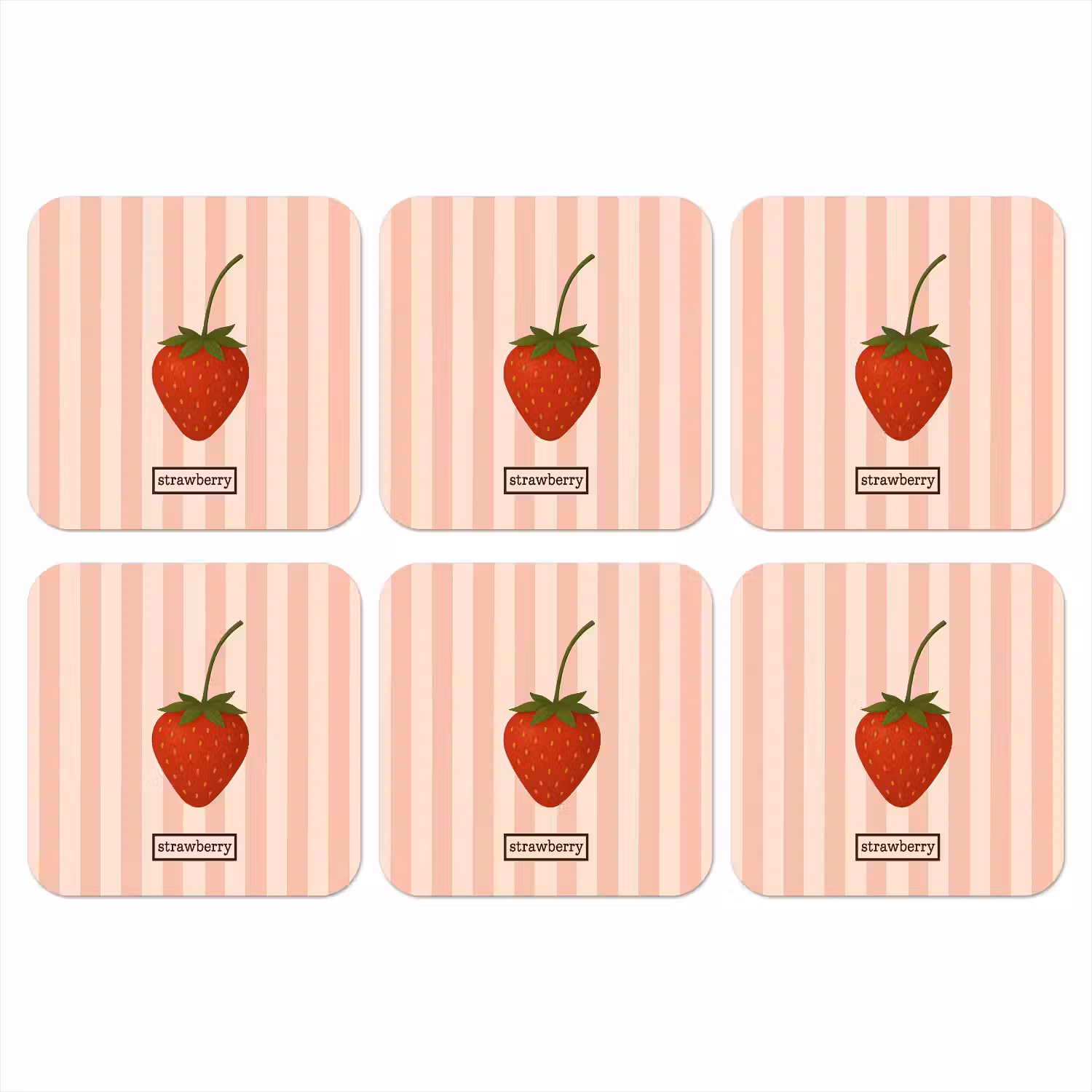 Aardbei - Strepen - Minimalistisch - Rood onderzetter kurk middel -3d