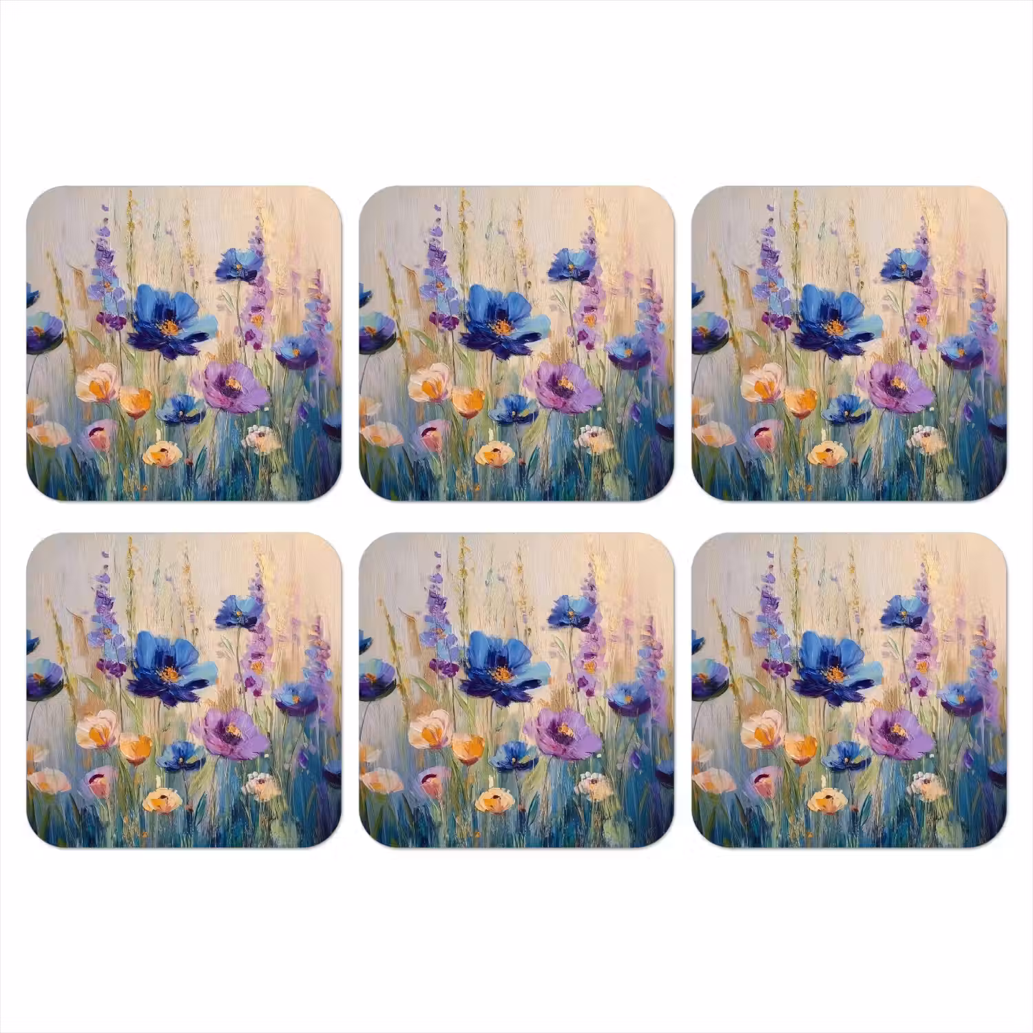 Zomers - Wilde bloemen - Penseelstreken onderzetter kurk middel -3d