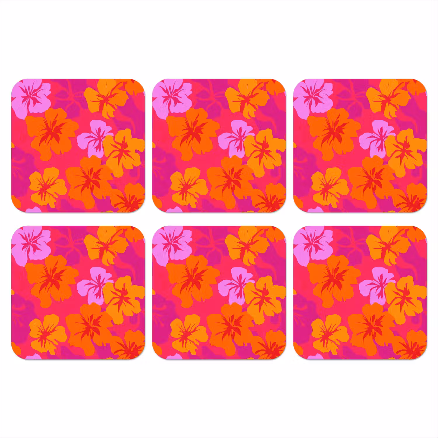 Zomers - Hibiscus - Kleurrijk onderzetter kurk middel 366 -3d