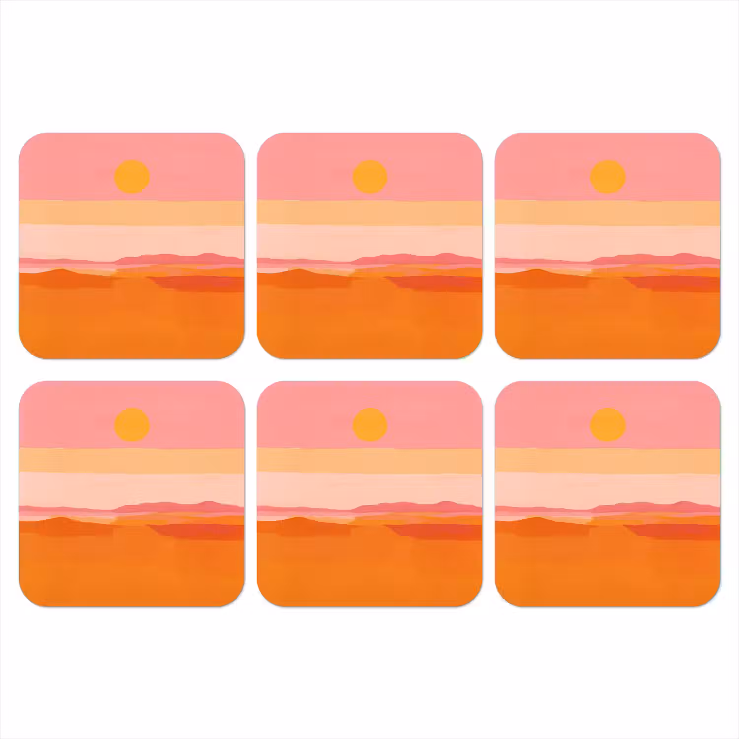 Zon - Abstract - Landschap - Oranje onderzetter kurk middel -3d