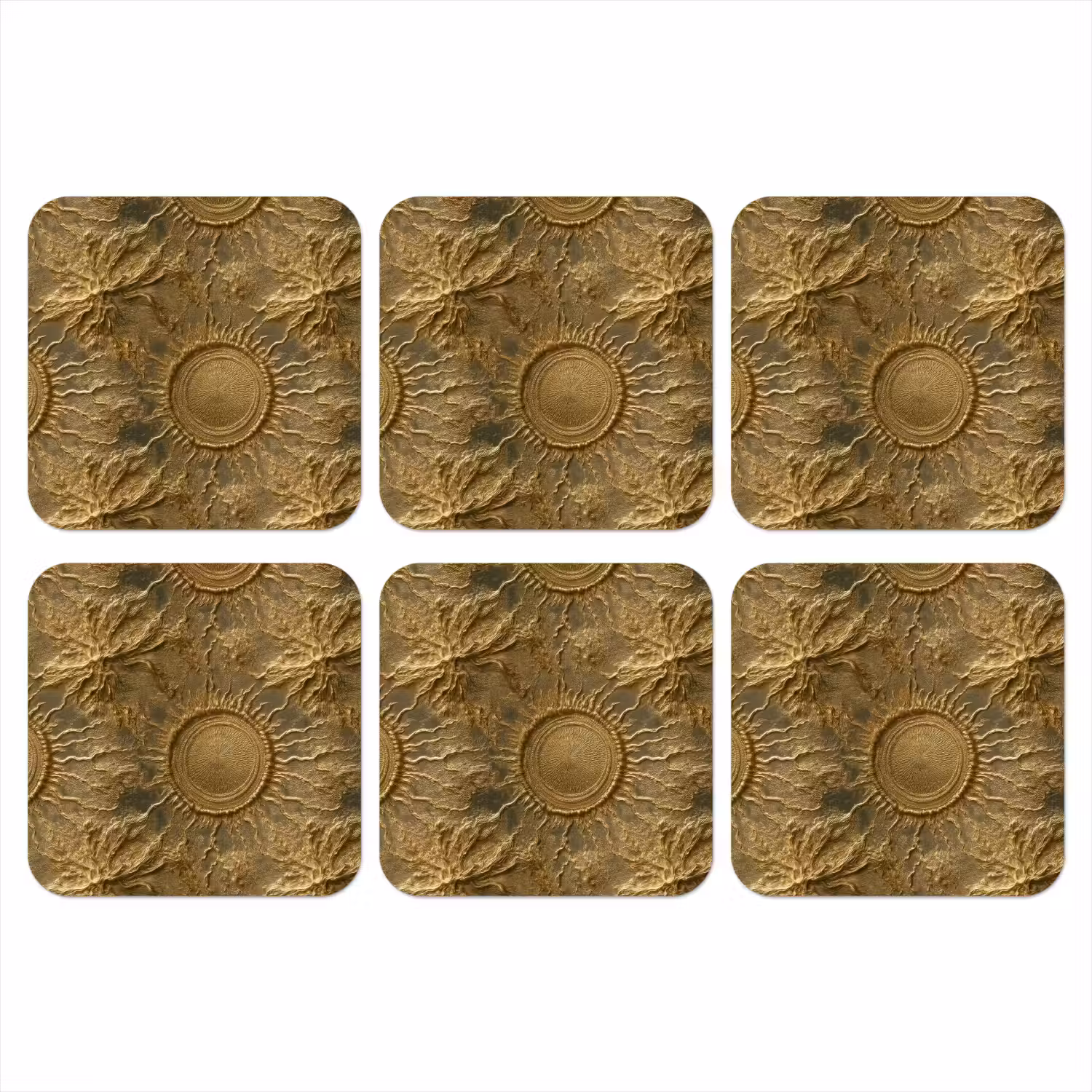 Zon - Reliëf - Antiek - Goud onderzetter kurk middel 366 -3d