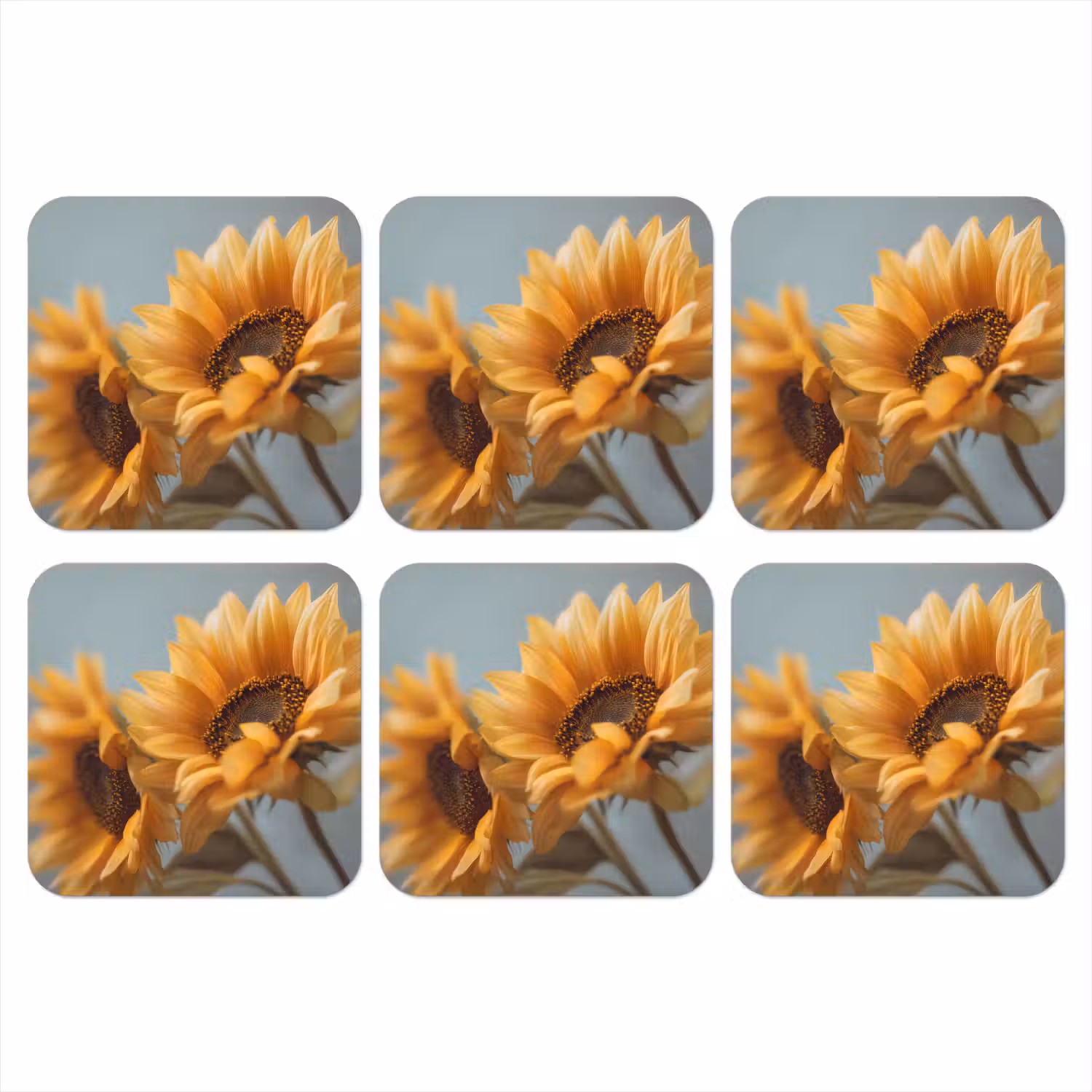 Zonnebloemen - Geel - Wazig onderzetter kurk middel -3d
