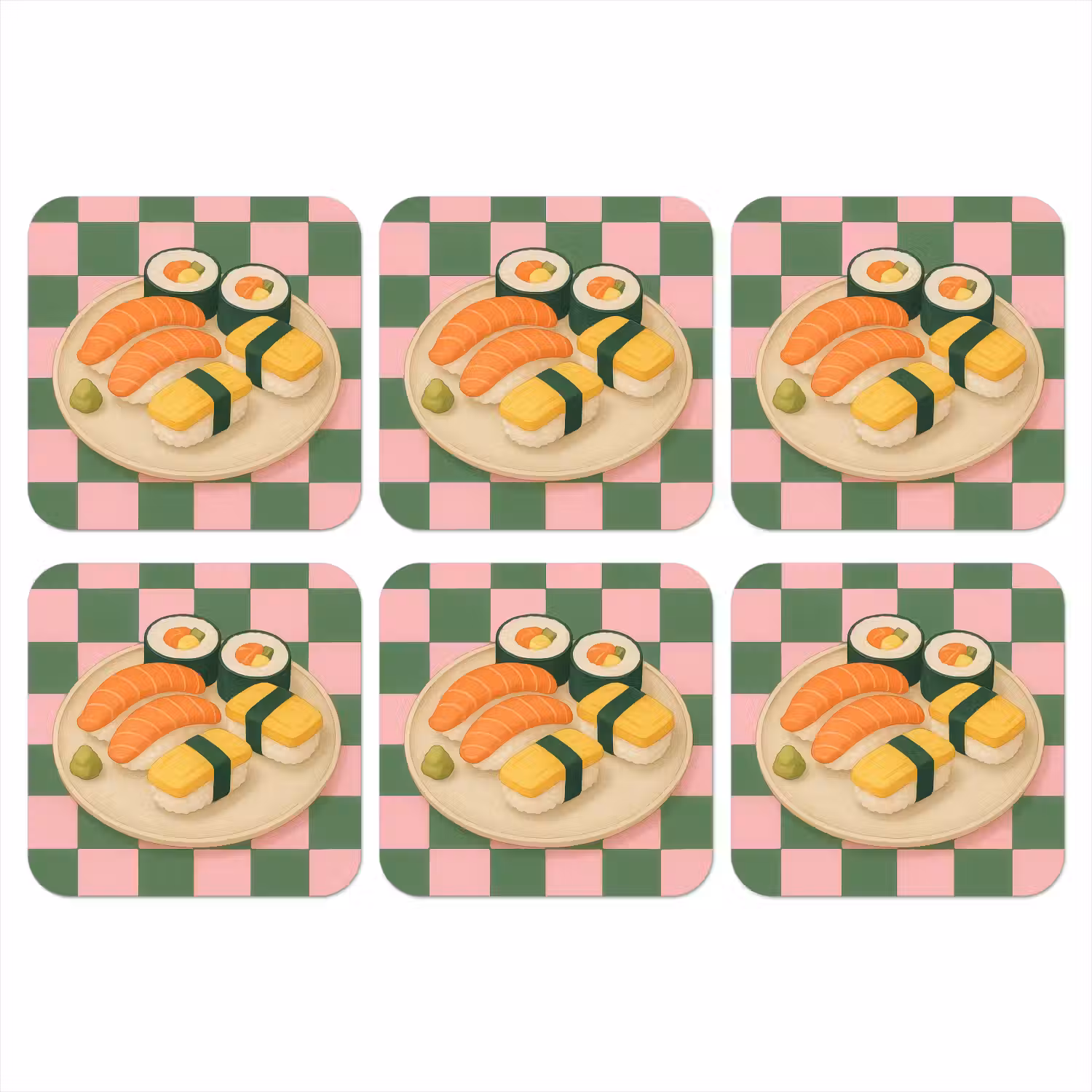 Sushi - Bord - Geblokt - Groen onderzetter kurk middel -3d