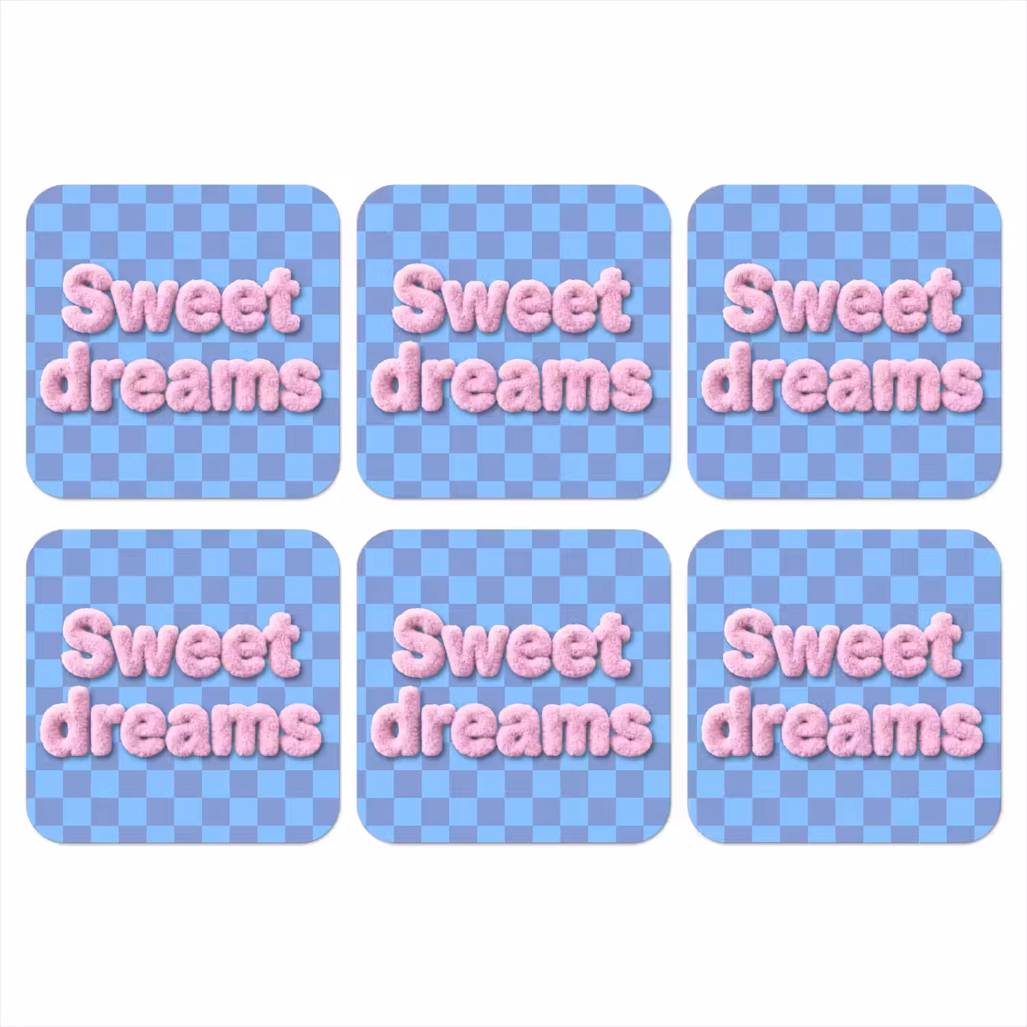 Sweet dreams - Vierkanten - Roze - Blauw onderzetter kurk middel -3d
