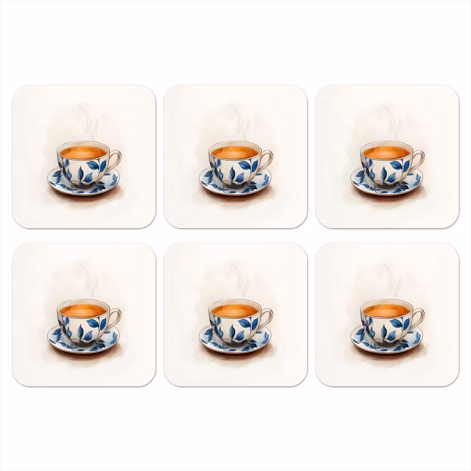 Theekop - Bladeren - Blauw onderzetter kurk middel -3d
