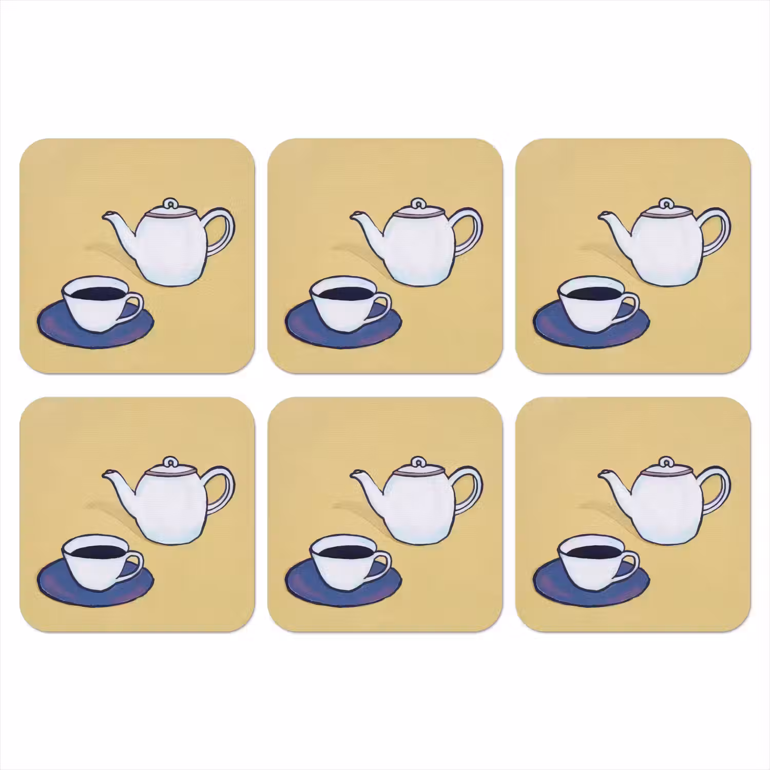 Theepot - Kopje - Beige - Illustratie onderzetter kurk middel -3d