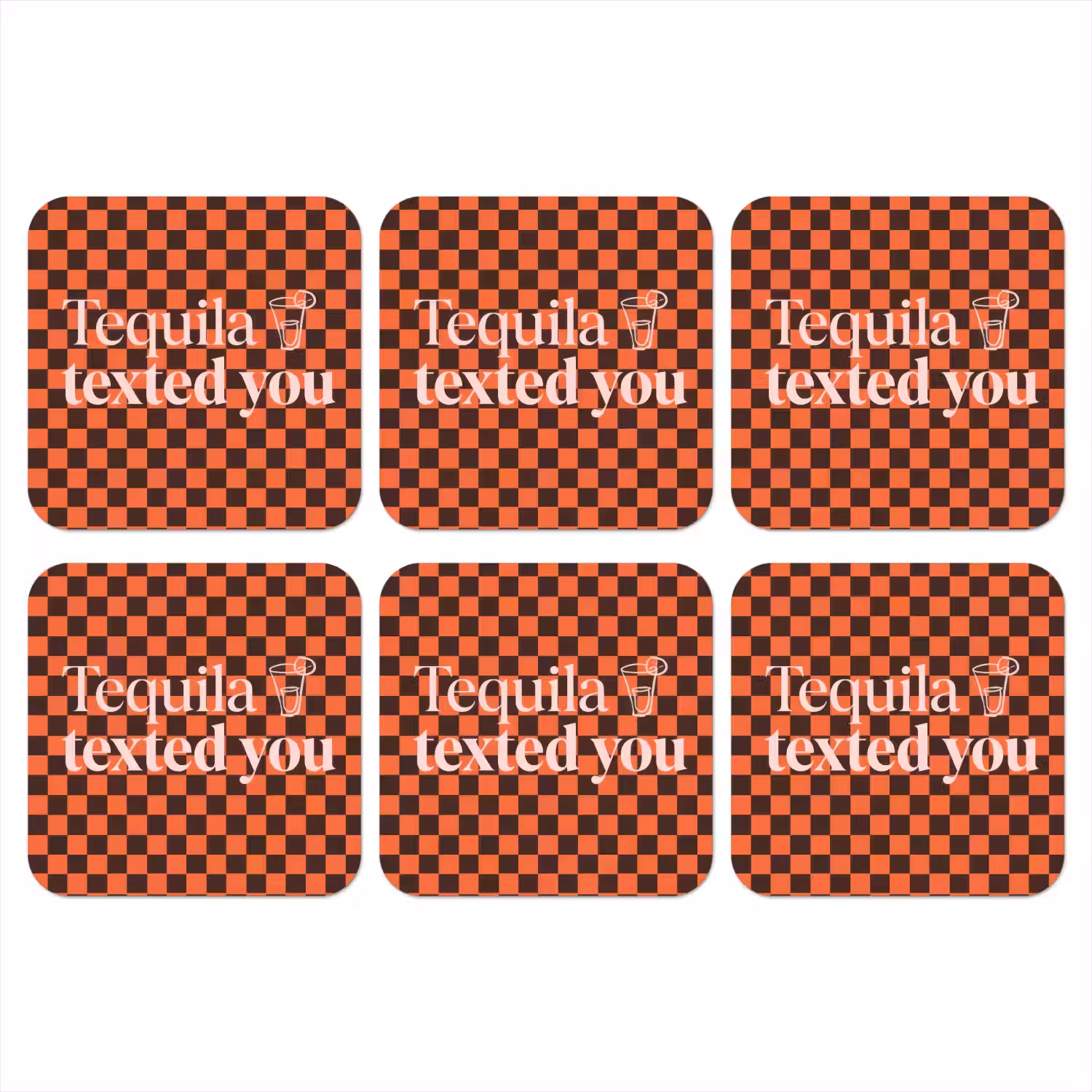 Tequila texted you - Glas - Vierkanten - Oranje onderzetter kurk middel -3d