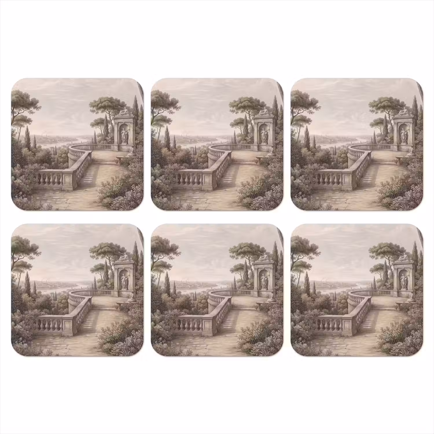 Terras - Stad - Uitzicht - Rivier onderzetter kurk middel -3d