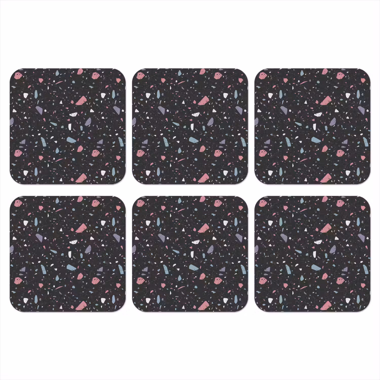 Terrazzo - Patroon - Zwart - Zacht onderzetter kurk middel 366 -3d