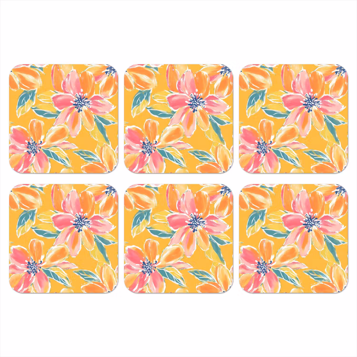 Textuur - Bloemen - Kleurrijk onderzetter kurk middel 366 -3d