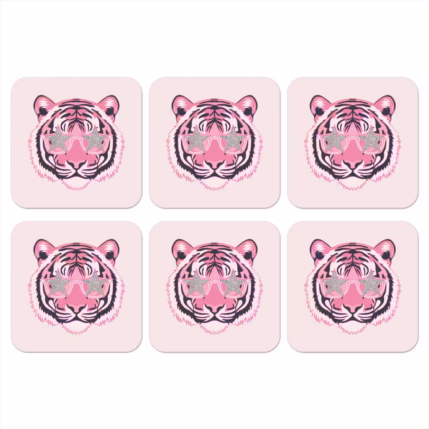Tijger - Glitterzonnebril - Roze onderzetter kurk middel -3d