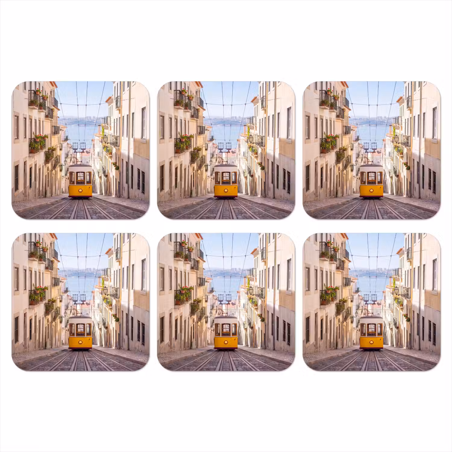Tram - Straat - Stad - Architectuur - Geel onderzetter kurk middel -3d