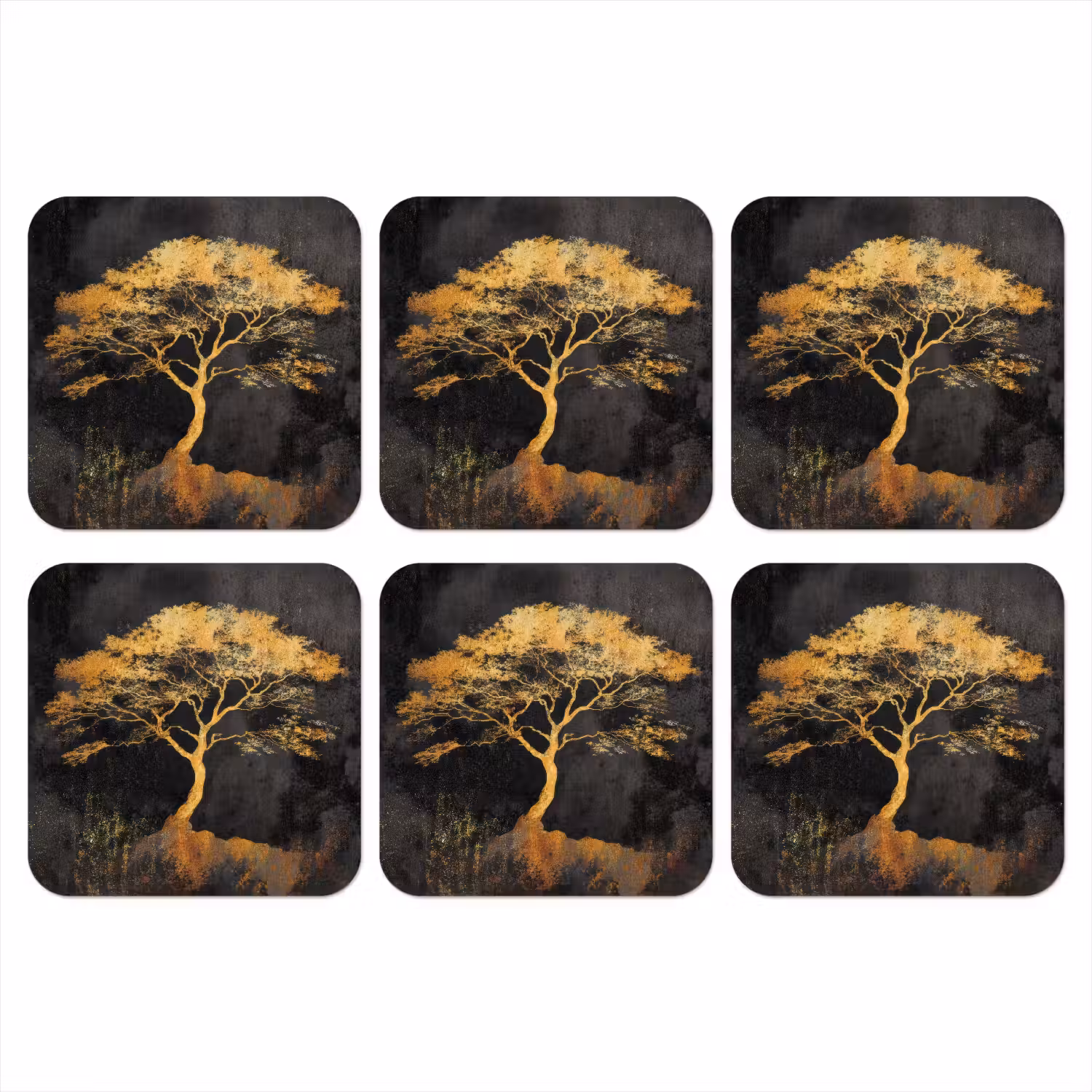 Boom - Schilderij - Goud - Abstract onderzetter kurk middel -3d