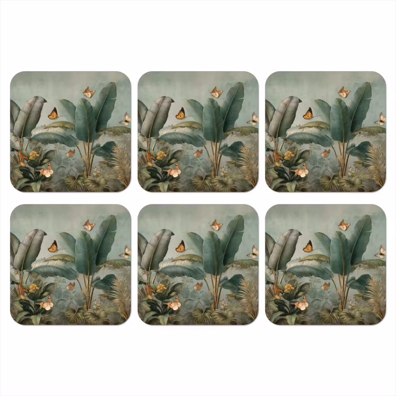 Tropisch bladerdek - Vlinders - groen - Bruin onderzetter kurk middel -3d