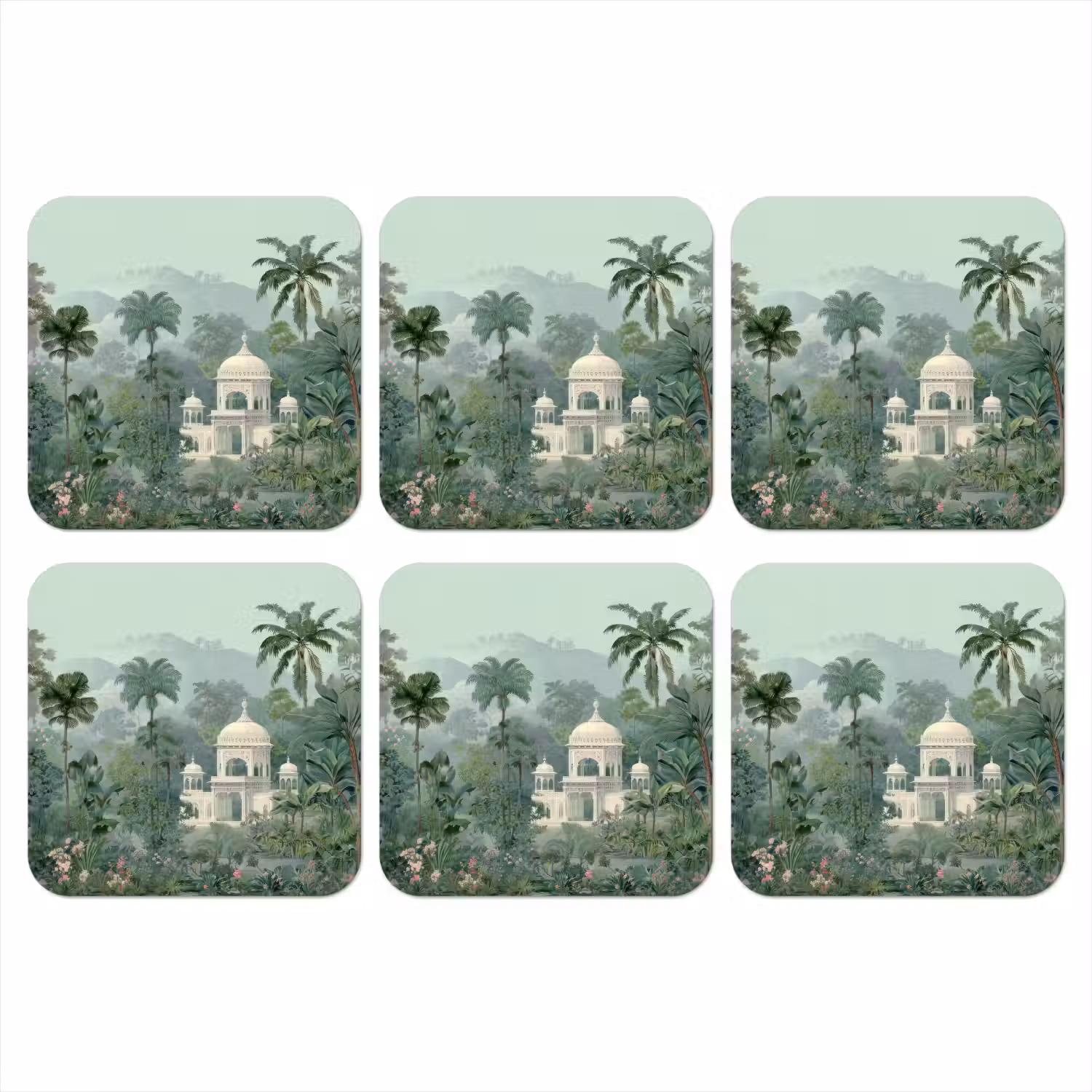 Tropische tuin - Koepelgebouw - Bloemen onderzetter kurk middel -3d