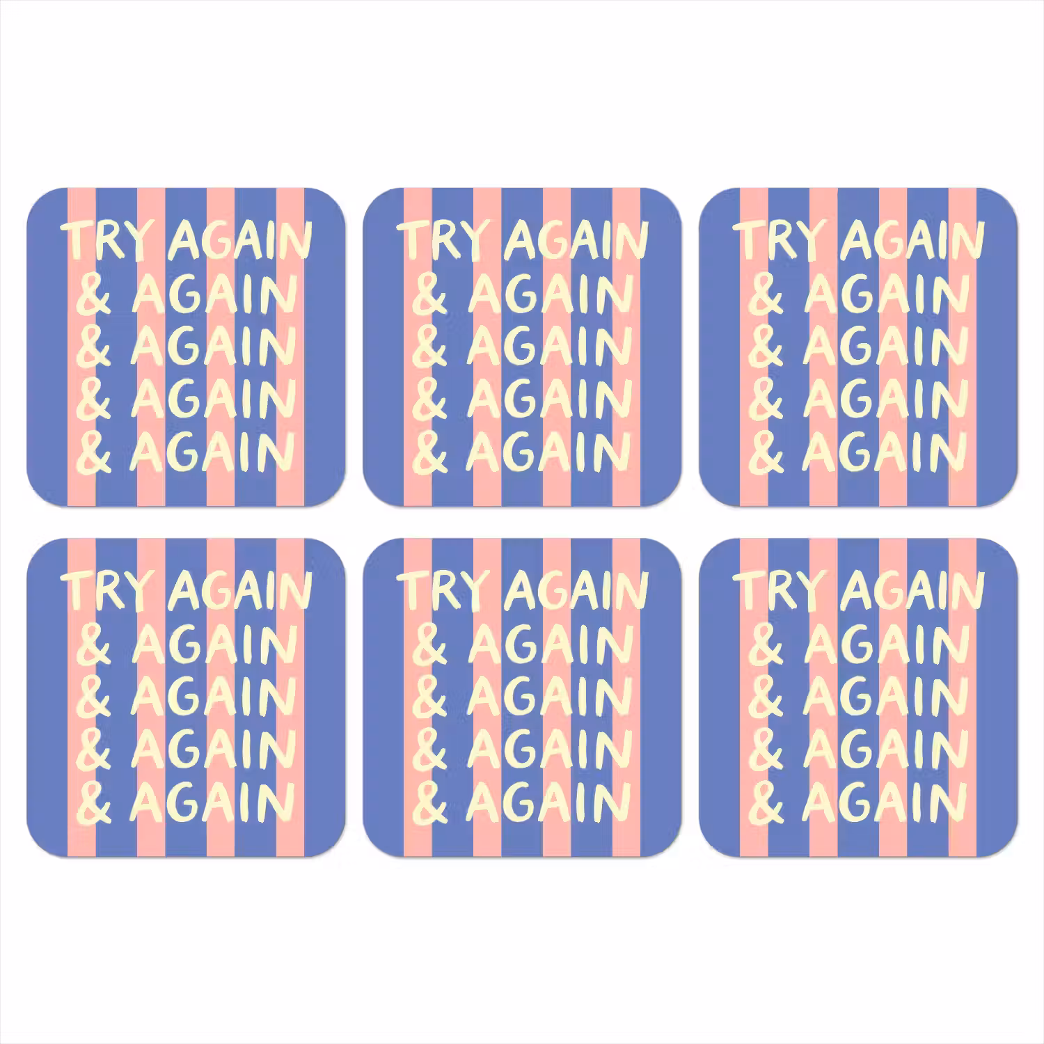 Try again - Strepen - Roze - Verticaal - Blauw onderzetter kurk middel -3d