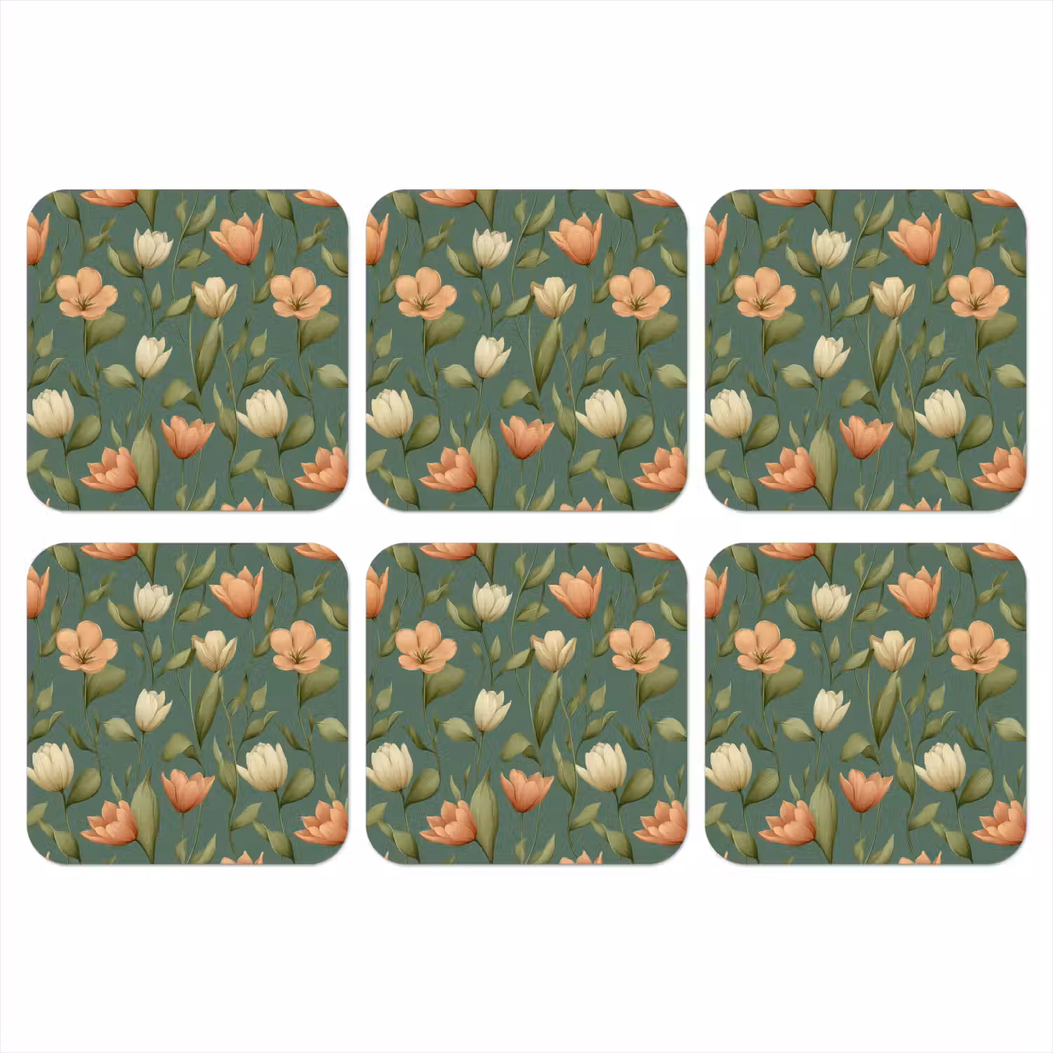 Tulpen - Botanisch - Groen onderzetter kurk middel 366 -3d