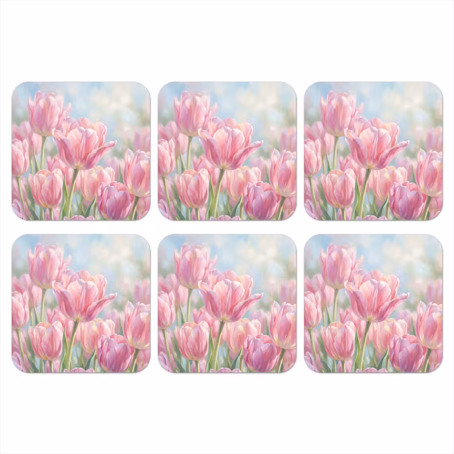 Tulpen - Veld - Lente - Roze onderzetter kurk middel -3d