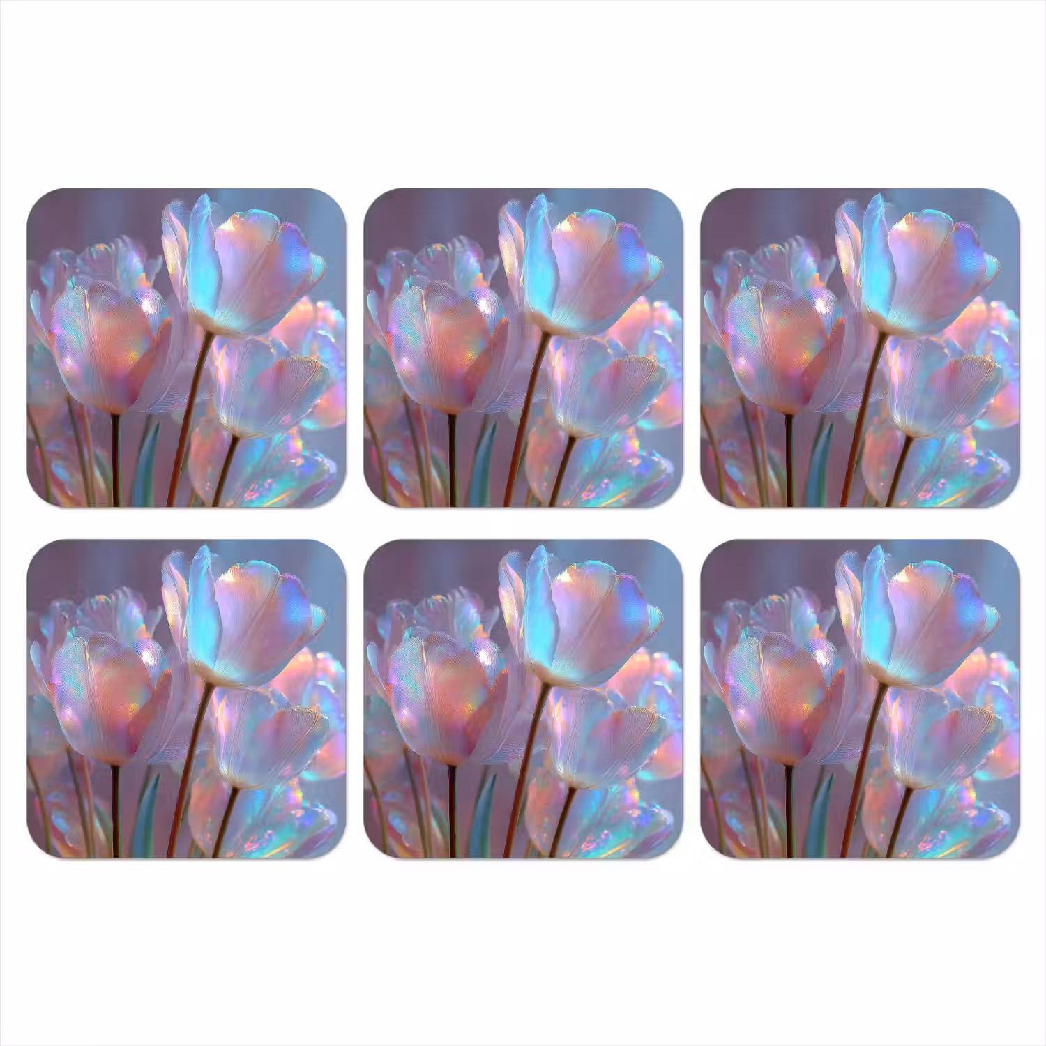 Tulpen - Glazen - Bloemblaadjes - Pasteltinten onderzetter kurk middel -3d