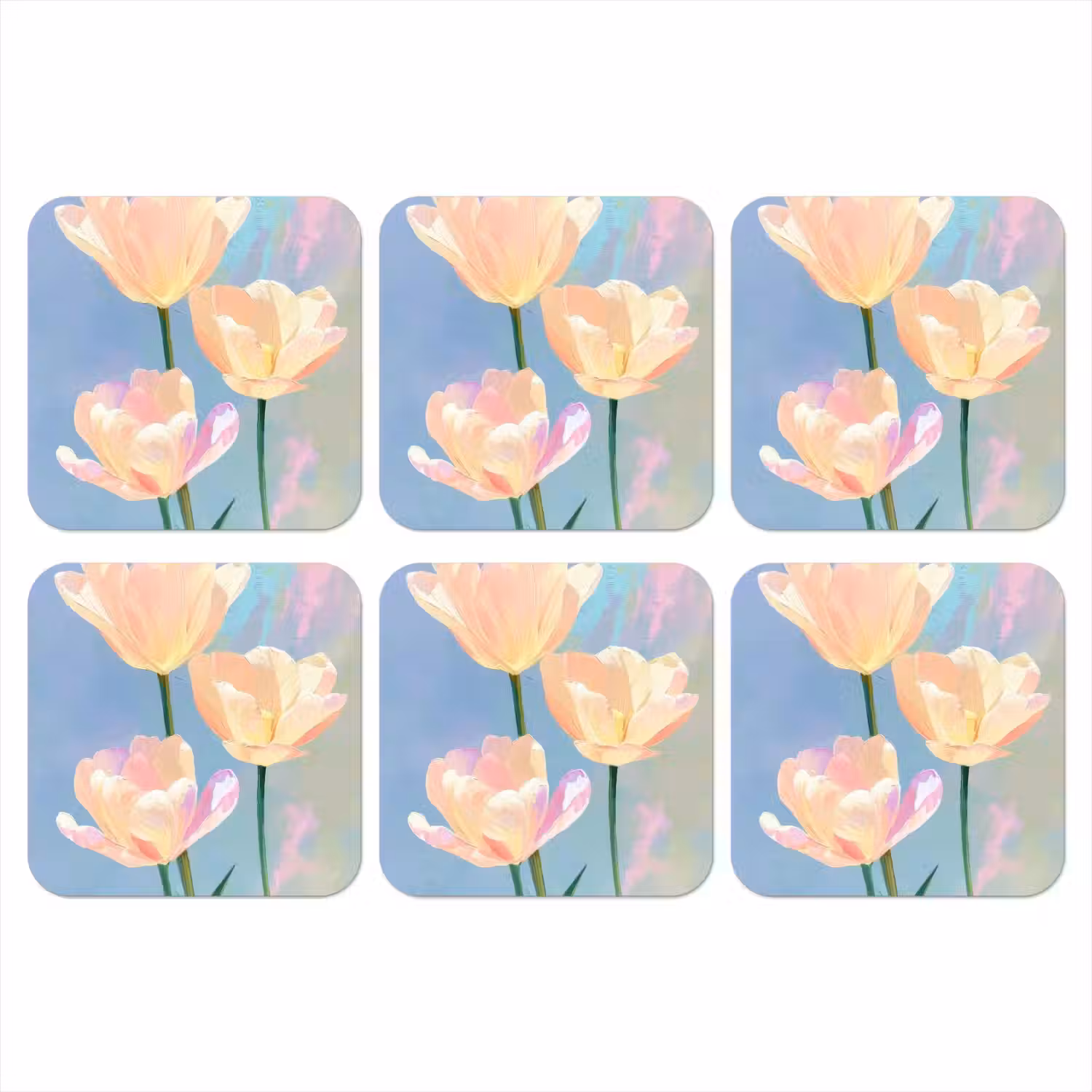 Tulpen - Roze accenten - Blauw onderzetter kurk middel -3d