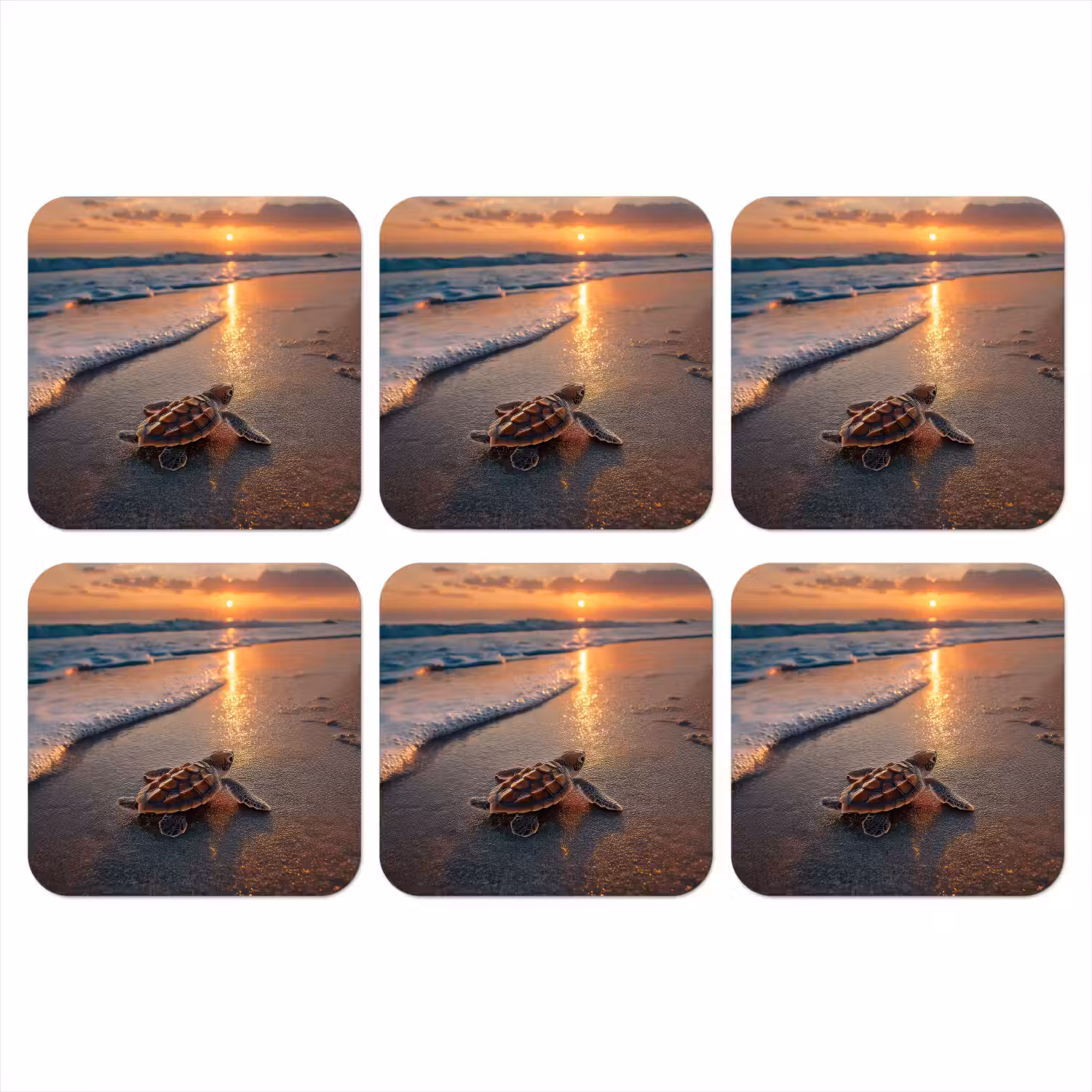 Schildpad - strand - Zonsondergang onderzetter kurk middel -3d