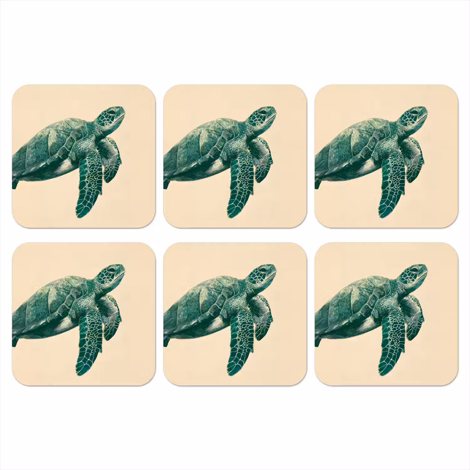 Schildpad - Sierlijk - Groen - Schild onderzetter kurk middel -3d