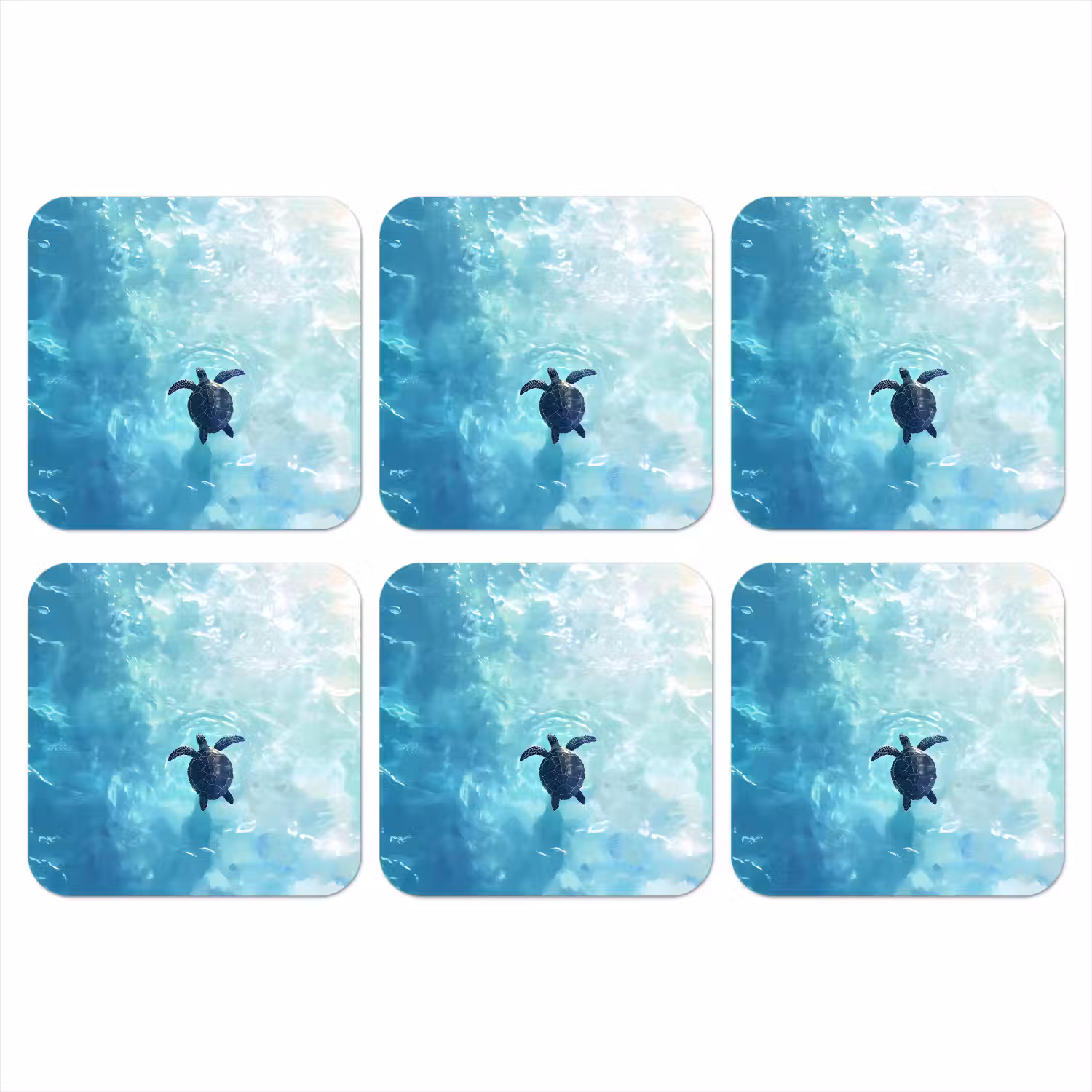 Schildpad - Zee - Blauw - Schittering onderzetter kurk middel -3d
