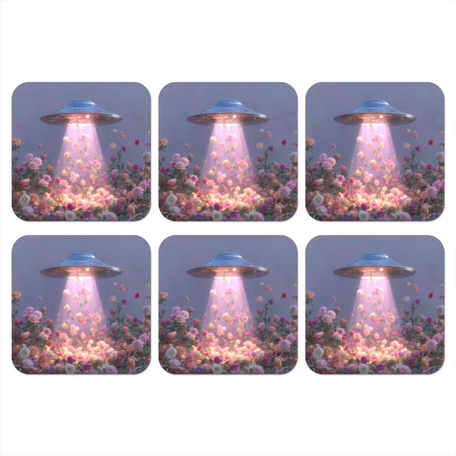 Ufo - Rozen - Pastelkleuren onderzetter kurk middel -3d