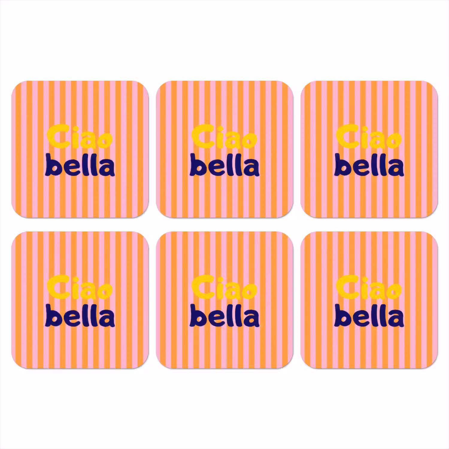Verticaal - Strepen - Oranje - Ciao bella onderzetter kurk middel -3d