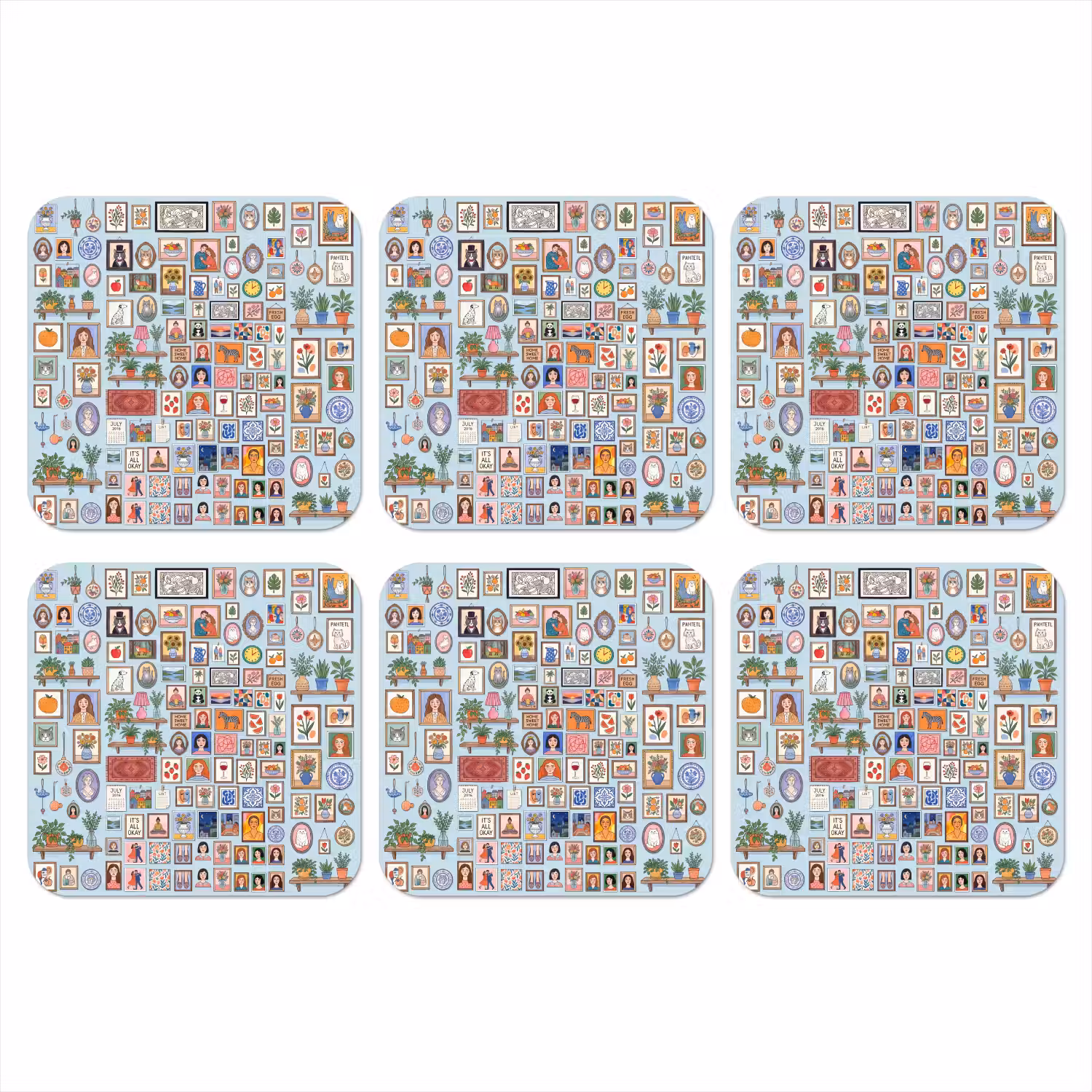 Wanddecoratie - Collectie - Huis - Illustratief - Kleurrijk onderzetter kurk middel -3d