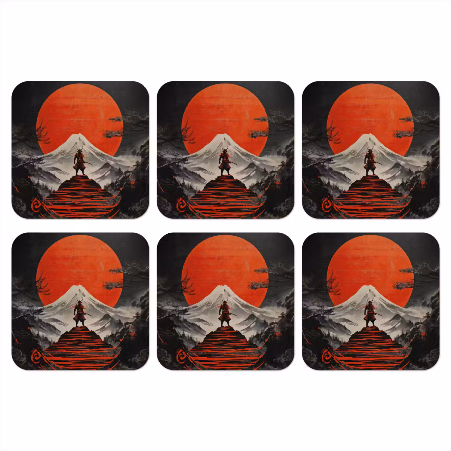 Krijger - Rode trappen - Zon - Berg onderzetter kurk middel -3d