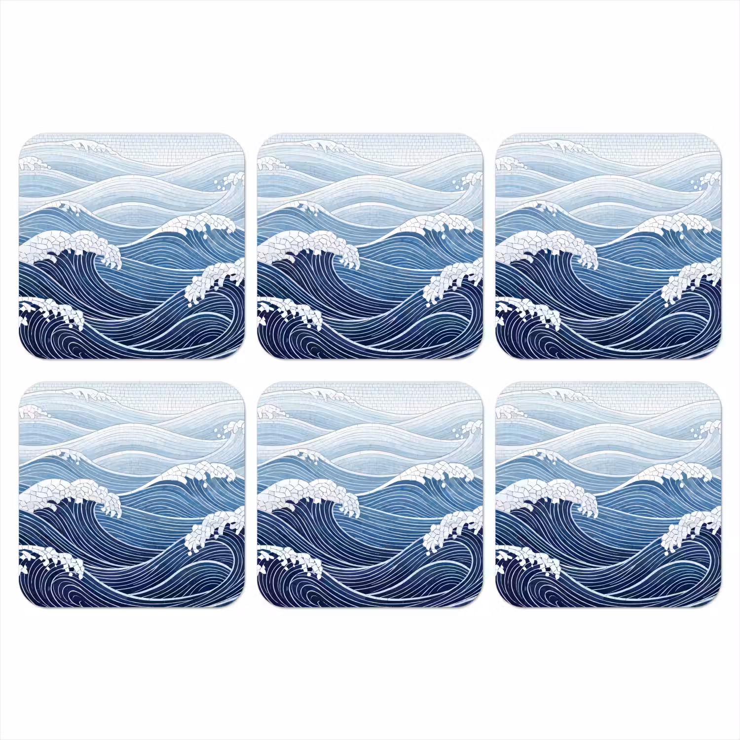 Water - Mozaïek - Landschap - Modern - Blauw onderzetter kurk middel -3d