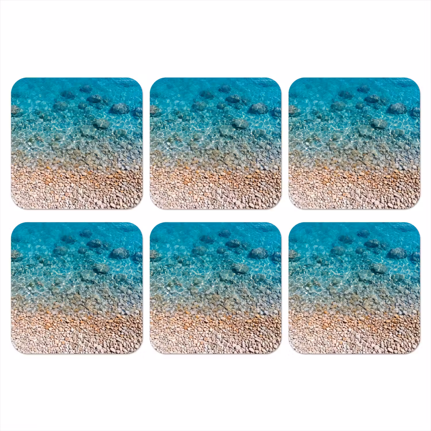 Water - Kiezels - Natuur - Levendig - Turkoois onderzetter kurk middel -3d