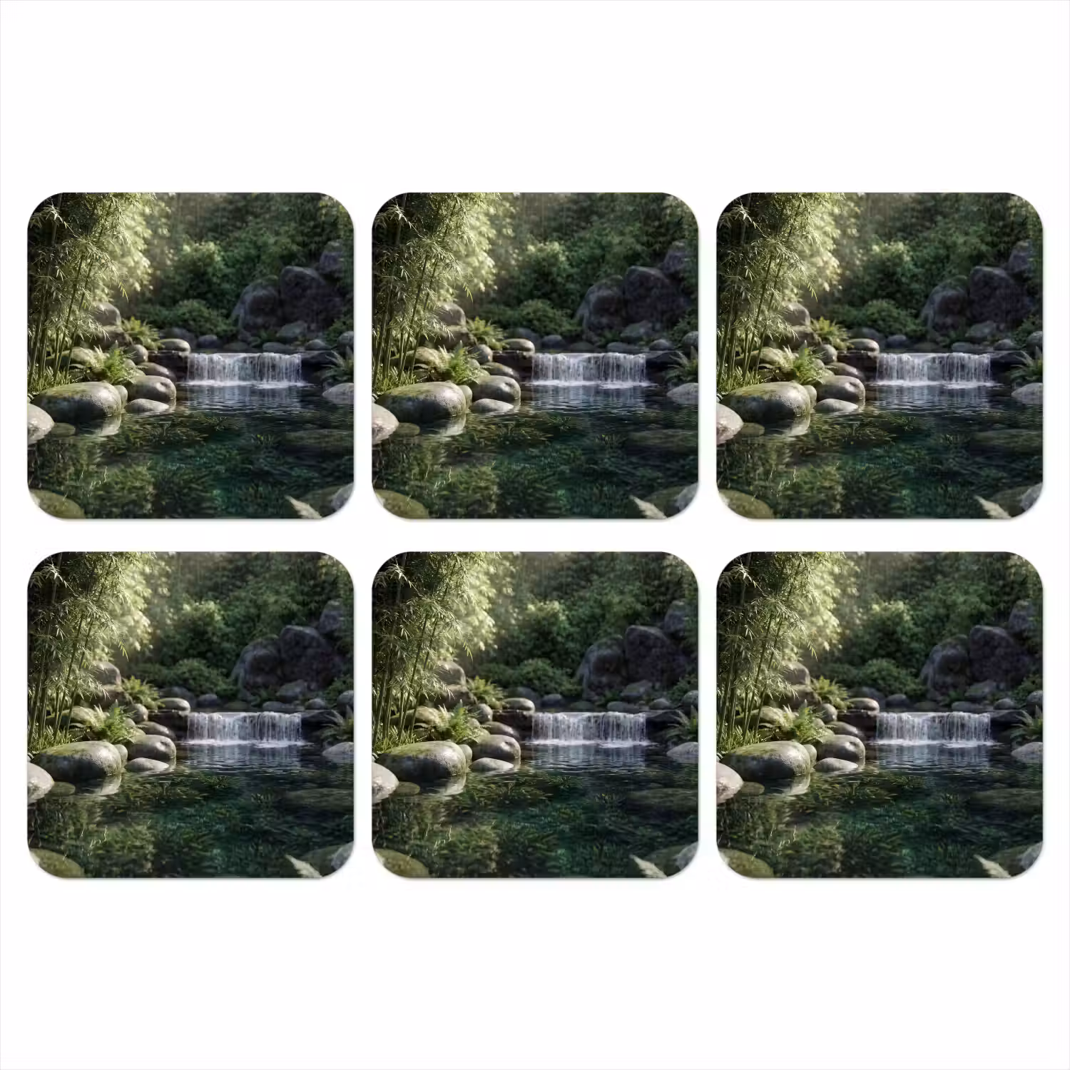 Beek - Waterval - Natuur - Groen onderzetter kurk middel -3d