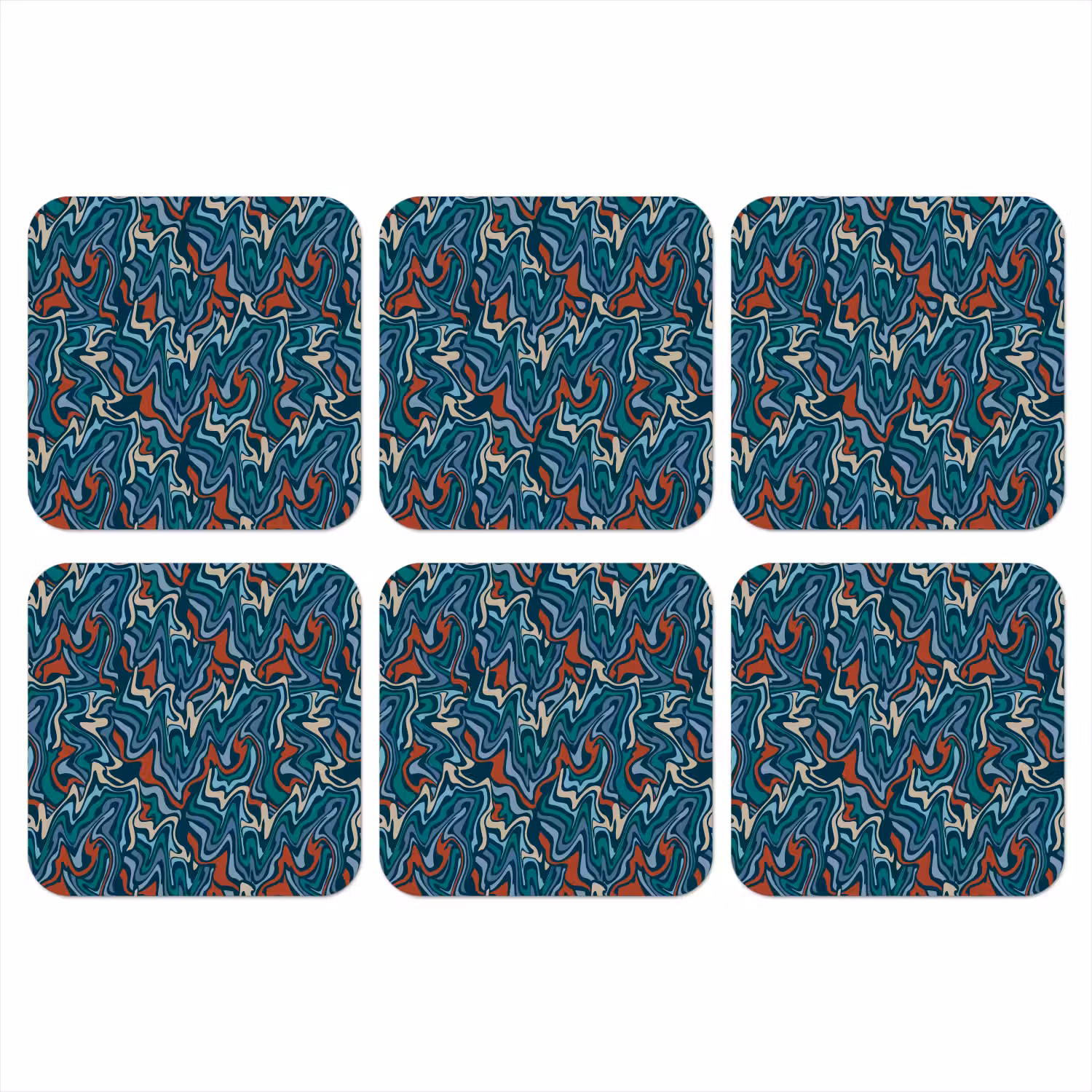 Golven - Retro - Blauw - Patroon onderzetter kurk middel 366 -3d