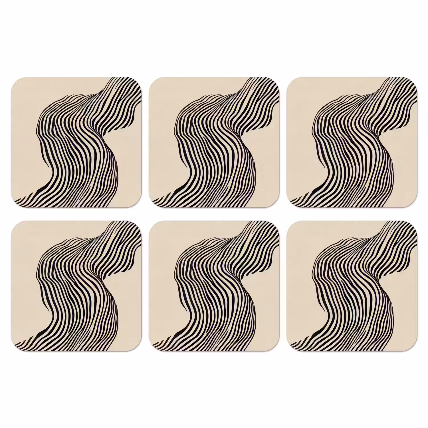 Golvend - Lijnen - Abstract - Silhouet onderzetter kurk middel -3d