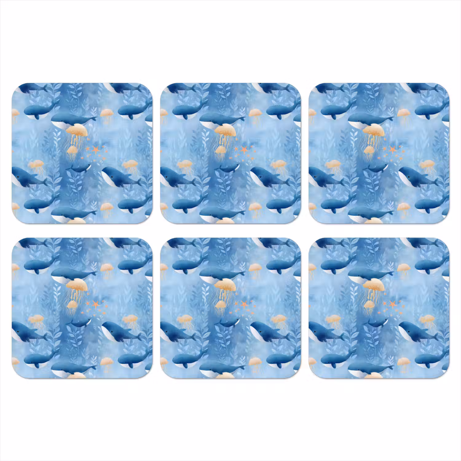 Walvissen - Oceaan - Blauw onderzetter kurk middel 366 -3d