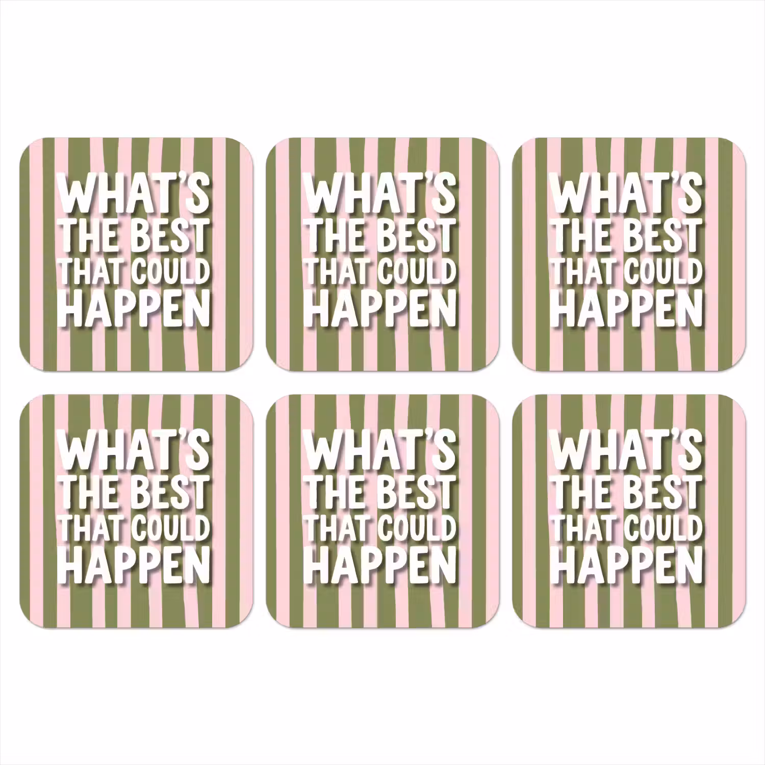 What's the best that could happen - Strepen - Groen - Roze onderzetter kurk middel -3d